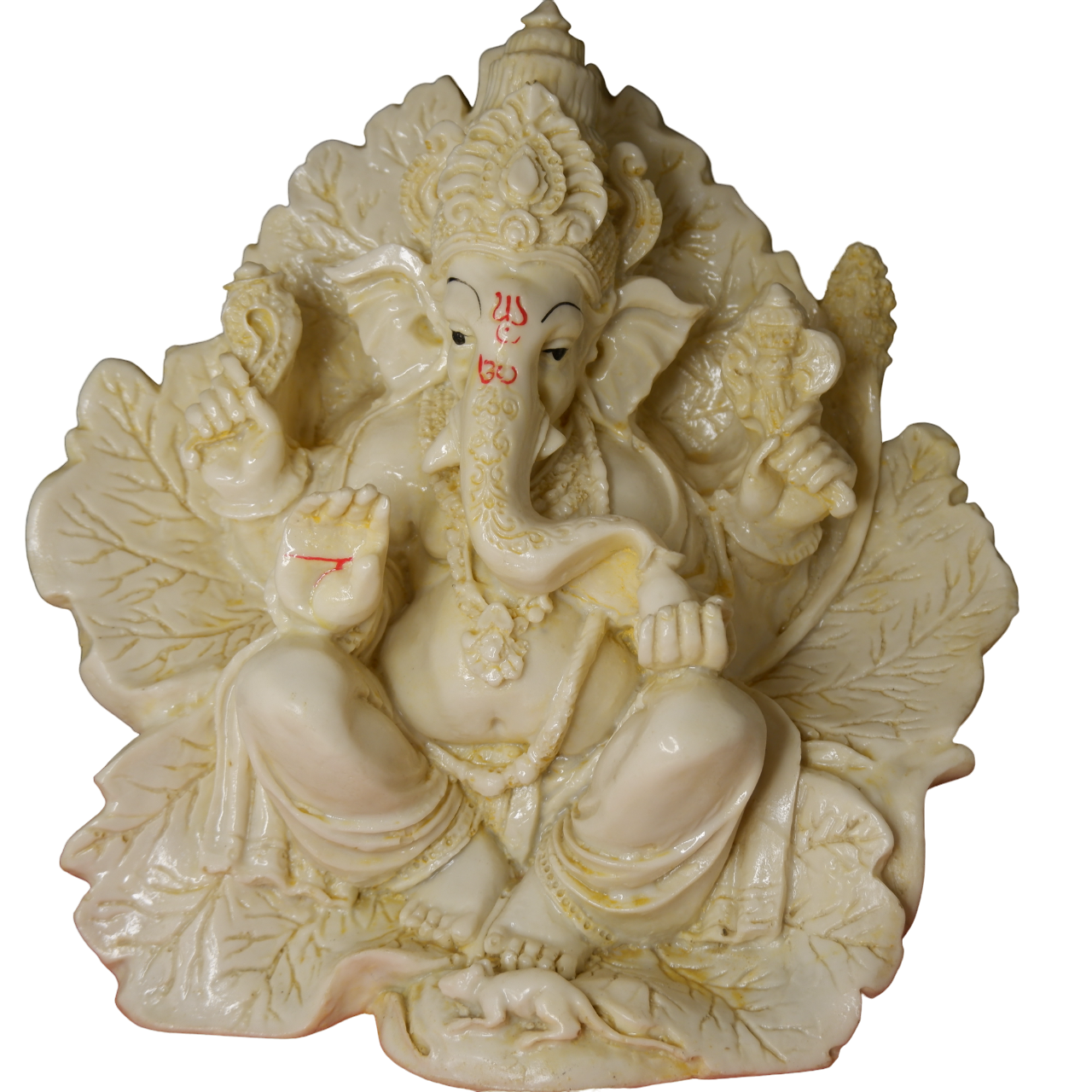 SANATAN  Ganesh Ji Idol with Leaf Texture Background (Dust Marble)