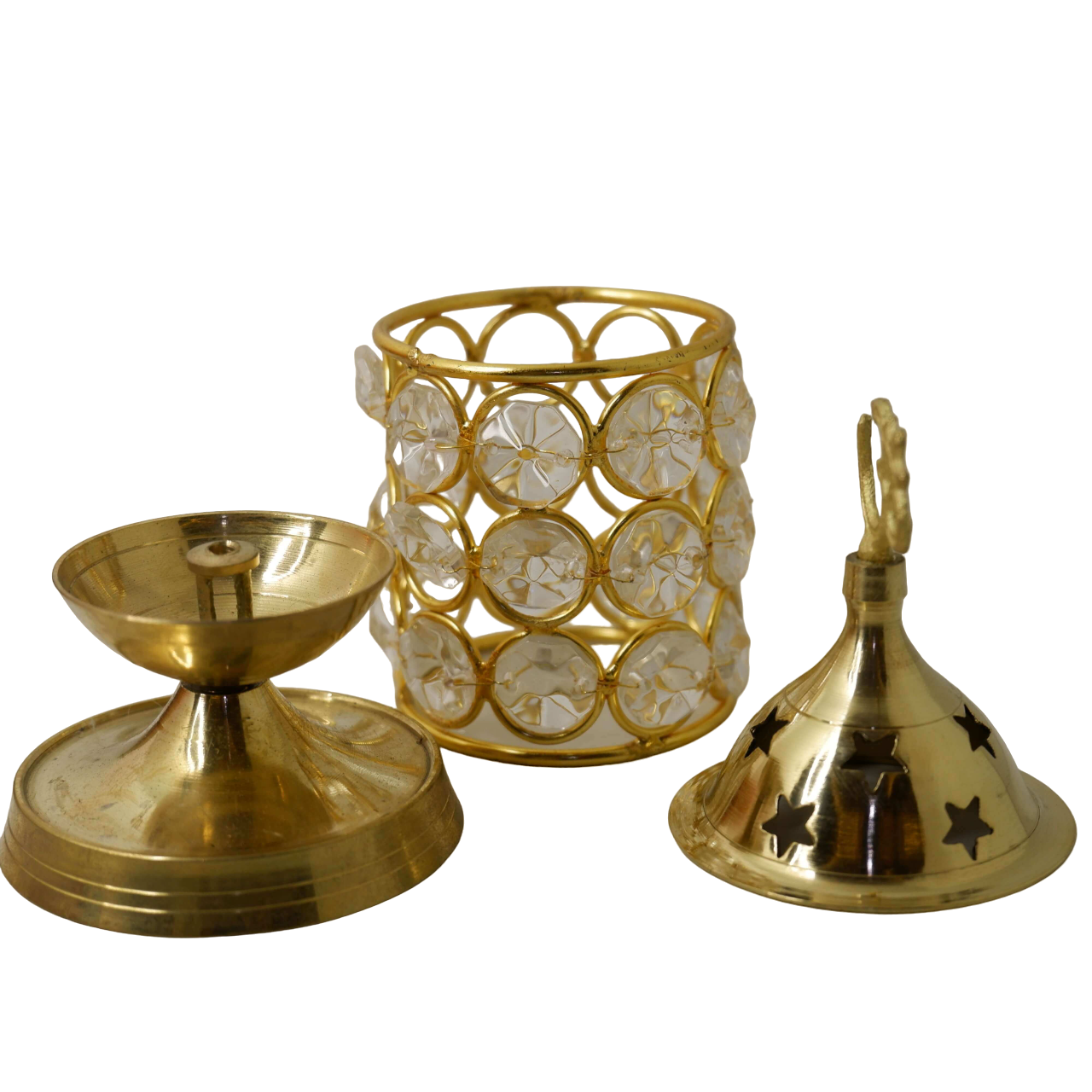 Brass Dipak with Crystal Pillar Cover and Om Top (Small)