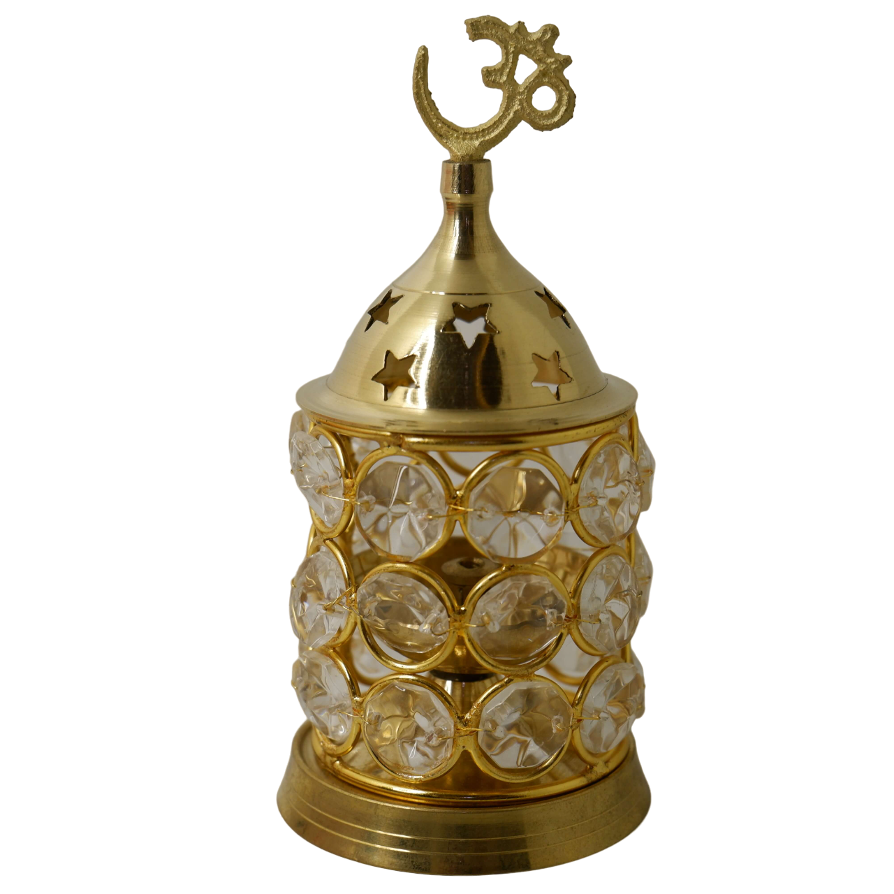 Brass Dipak with Crystal Pillar Cover and Om Top (Large)
