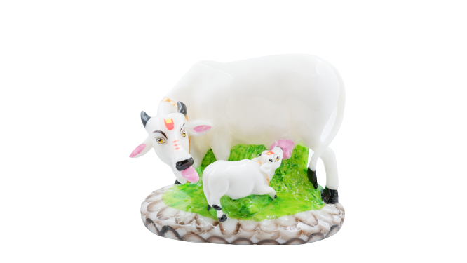 SANATAN  Marble Kamdhenu Cow Calf Statue