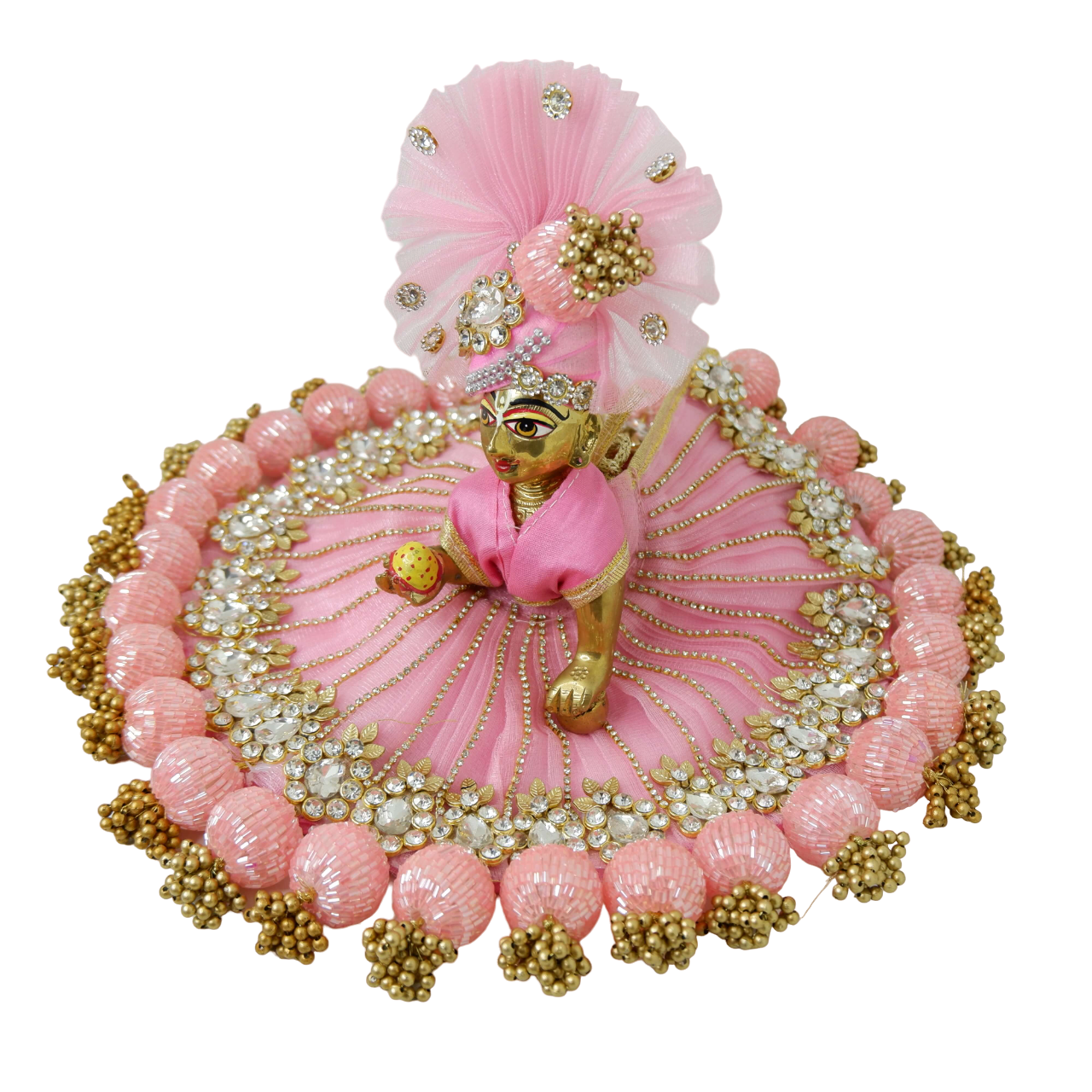 Laddu Gopal Ji Pastel Pink Poshak Beautiful Crafted Border and Golden Pearl Detailing with Matching Pagdi