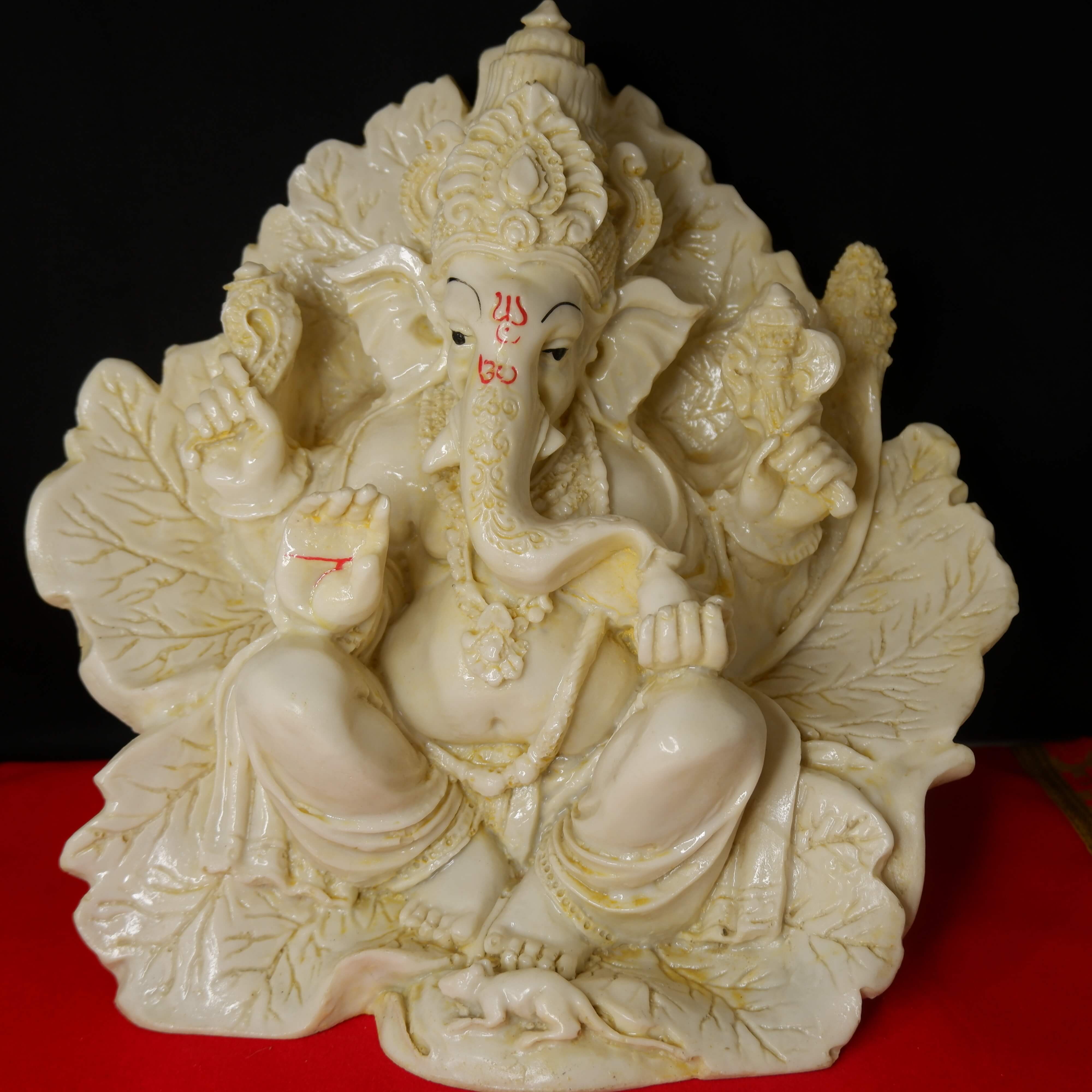 SANATAN  Ganesh Ji Idol with Leaf Texture Background (Dust Marble)