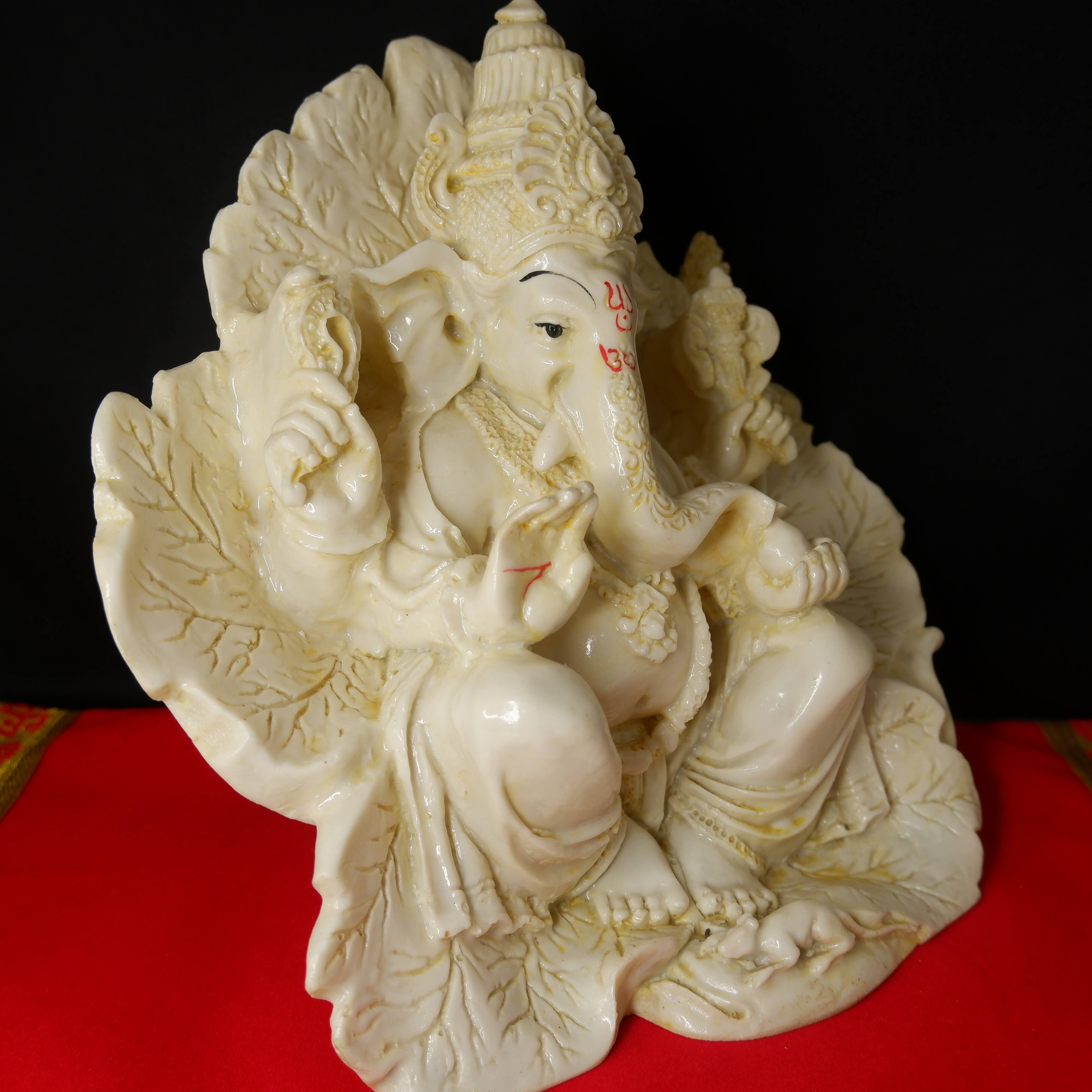 SANATAN    Ganesh Ji Idol with Leaf Texture Background (Dust Marble)