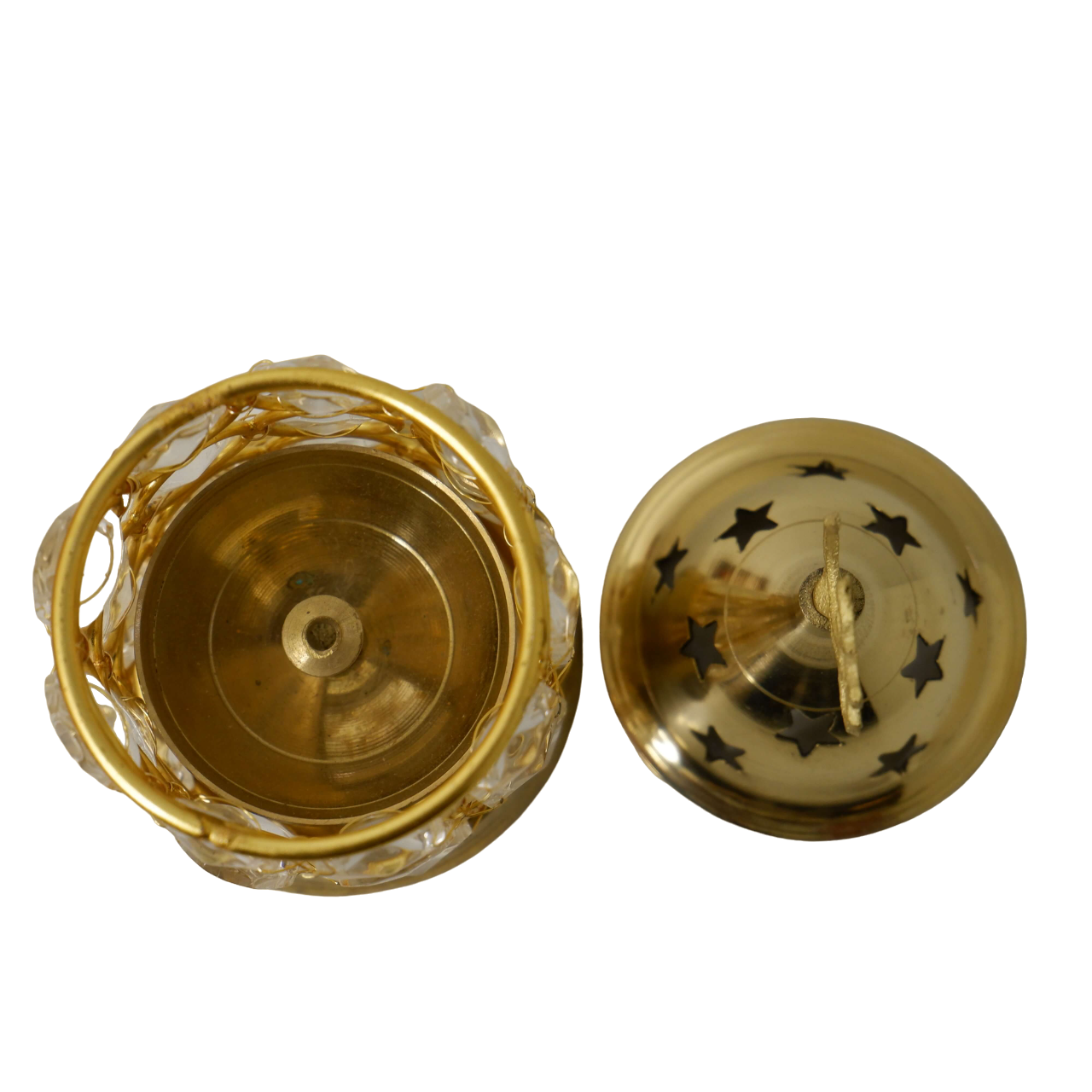 Brass Dipak with Crystal Pillar Cover and Om Top (Large)