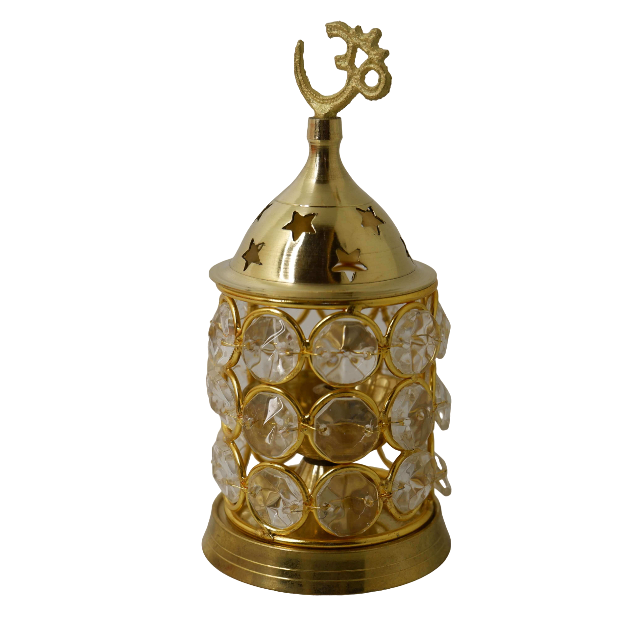 Brass Dipak with Crystal Pillar Cover and Om Top (Small)