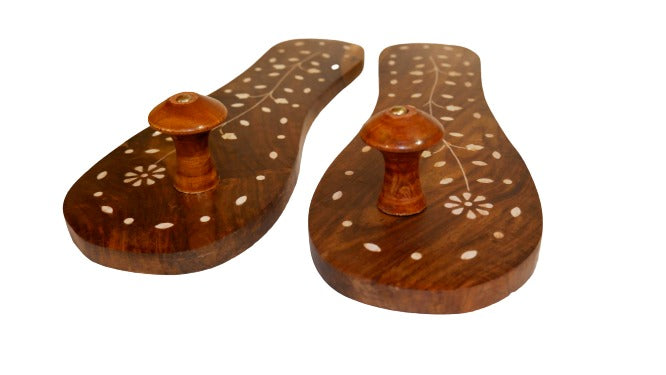 Khadau for Men & Women, Floral Wooden Footwear, Wooden Chappal for Men and Women (Size 10)