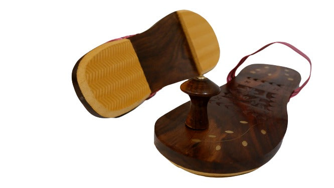 sanatan  Khadau for Men & Women, Floral Wooden Footwear, Wooden Chappal for Men and Women (Size 7)