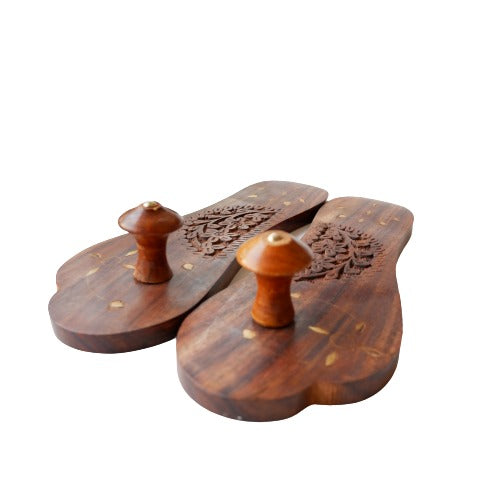 Wearable Wooden Slippers,  Carved Floral Khadau, Wooden Chappal for Men