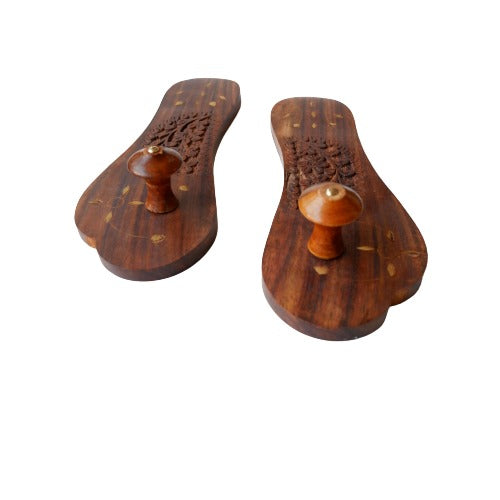 Wearable Wooden Slippers,  Carved Floral Khadau, Wooden Chappal for Men