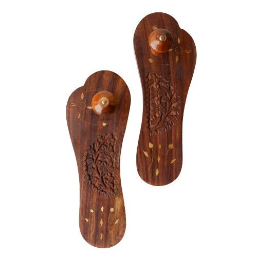 SANATAN  Wearable Wooden Slippers,  Carved Floral Khadau, Wooden Chappal for Men