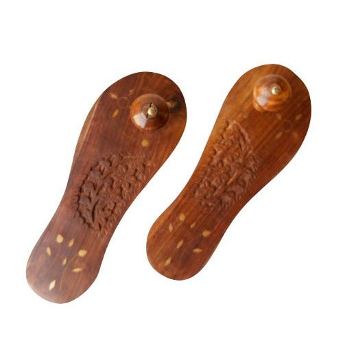 Wearable Wooden Slippers,  Carved Floral Khadau, Wooden Chappal for Men (Size 7)